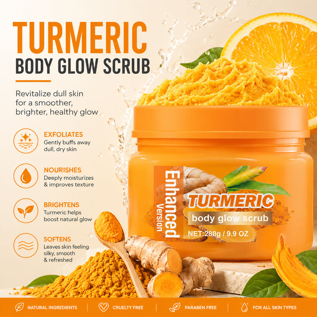 ✨ Turmeric Glow Scrub — Buff Away Dull, Rough Skin for a Softer, Smoother-Looking Glow 🧡