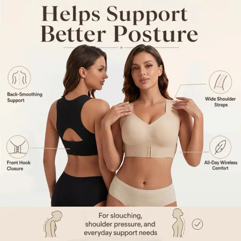 Front-Closure Cross-Back Wireless Support Bra
